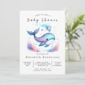 Invitation Eau Baby shower à baleines imprimable (Debout devant)