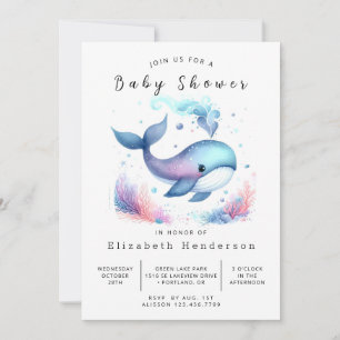 Invitation Eau Baby shower à baleines imprimable