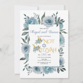 Invitation Eau bleu foncé fleurs florales B'Not Mitzvah (Devant)
