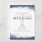 Invitation Eau bleu marine aquarelle mariage moderne chic (Devant)