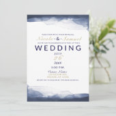 Invitation Eau bleu marine aquarelle mariage moderne chic (Debout devant)