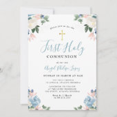 Invitation eau bleue fleurie première communion sainte (Devant)