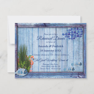 Invitation Eau bleue Galets, Corail rose & Flamants roses