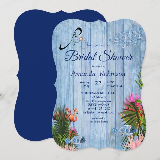 Invitation Eau bleue Galets & Flamants roses roses Fête des m (Devant / Derrière)