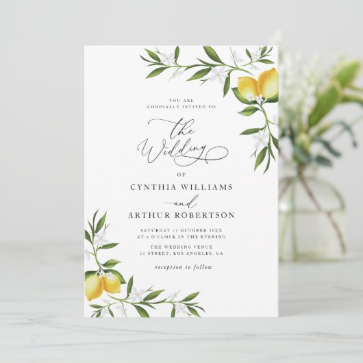 Invitation eau citron vert mariage fleuri (Debout devant)