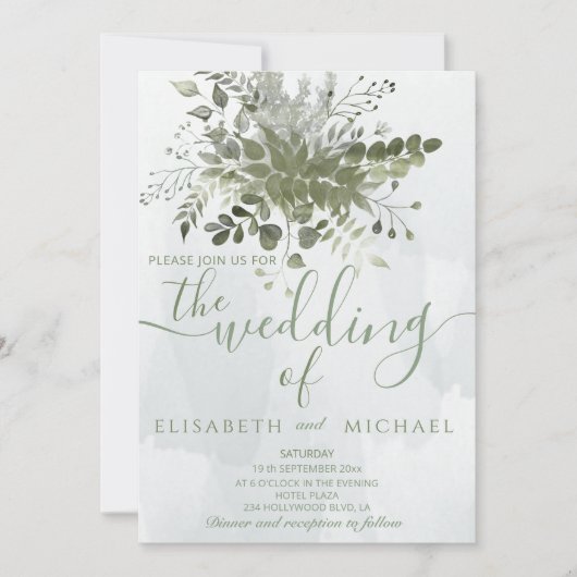 Invitation Eau couleur bleu chic Dusty vert eucalyptus (Devant)