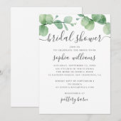 Invitation Eau-couleur eucalyptus. Douche nuptiale verte (Devant / Derrière)