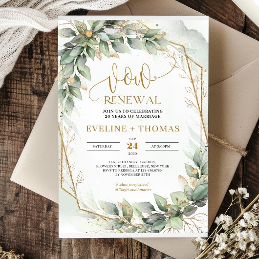 Invitation Eau-couleur eucalyptus feuilles et renouvellement 