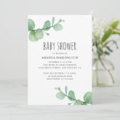 Invitation Eau-couleur vert eucalyptus. Baby shower verdoyant (Debout devant)