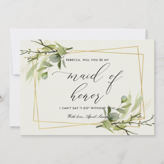 INVITATION EAU DE FOLIAGE EN OR EN JAUNE SOYEZ MA MAIN D'HONN (Devant)