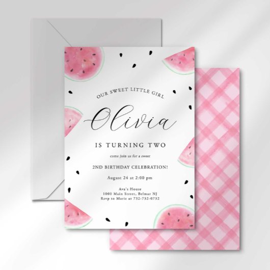 Invitation Eau de l'été Aquarelle Pastèque Fruit Anniversaire