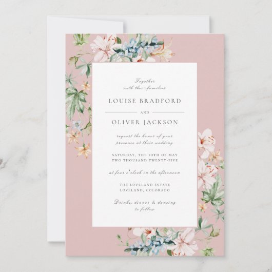 Invitation Eau de printemps Rose Dusty Floral Dusty Mariage (Devant)