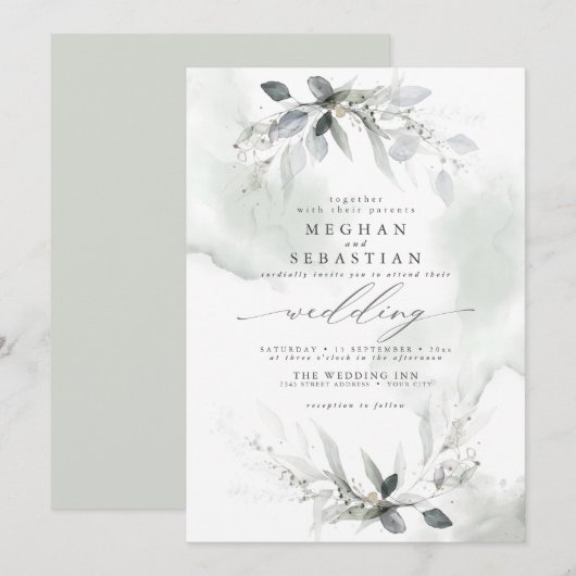 Invitation Eau Mariage Dreamy Verdure (Devant / Derrière)