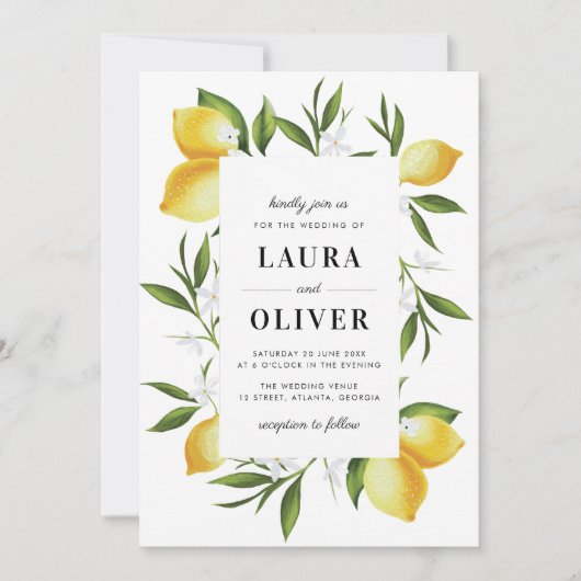 Invitation eau moderne citrons vert mariage (Devant)
