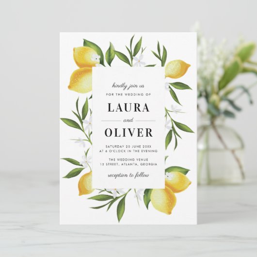Invitation eau moderne citrons vert mariage (Debout devant)