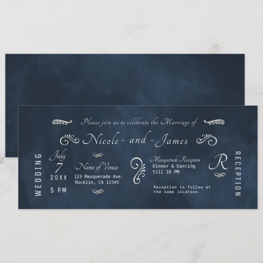 Invitation Eau moderne de mariage de bleu de marine foncé ora (Devant / Derrière)