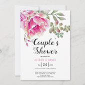 Invitation Eau rose fleurs mariage couples douche (Devant)