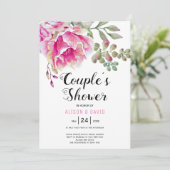 Invitation Eau rose fleurs mariage couples douche (Debout devant)