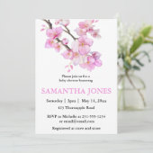 Invitation Eau rose romantique fleurs de cerisiers (Debout devant)