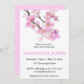 Invitation Eau rose romantique fleurs de cerisiers (Devant / Derrière)