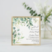 Invitation Eau rustique eucalyptus vert Mariage or (Debout devant)