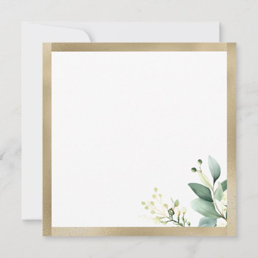 Invitation Eau rustique eucalyptus vert Mariage or (Dos)