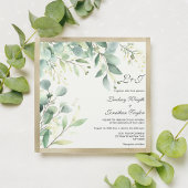 Invitation Eau rustique eucalyptus vert Mariage or