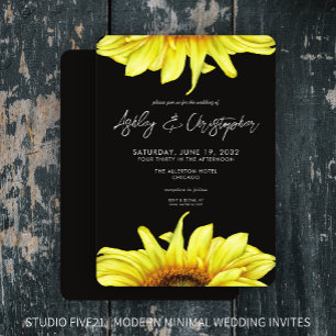 Invitation Eau stylisée Sunflower Fumée Mariage noir