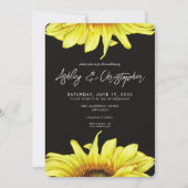 Invitation Eau stylisée Sunflower Fumée Mariage noir (Devant)