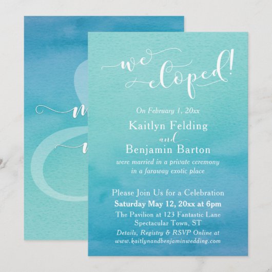 Invitation Eau teintée aquarelle dégradé bleu sarcelle pour n (Devant / Derrière)