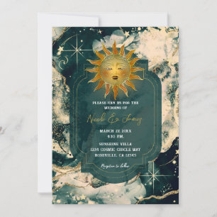 Invitation Eau turquoise aquarelle or céleste soleil ardent m