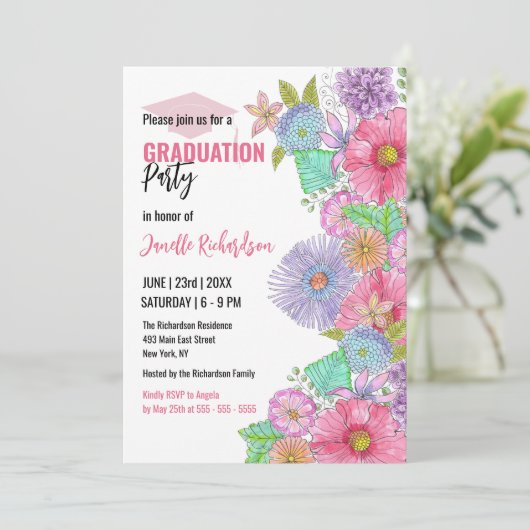 Invitation Eau vive fleurit et verdure Graduation (Debout devant)