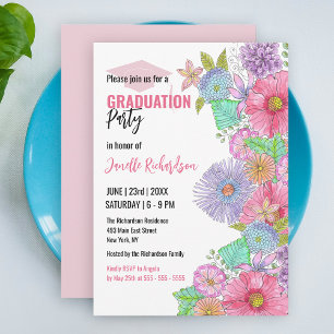 Invitation Eau vive fleurit et verdure Graduation