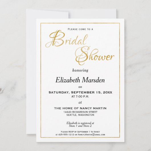 Invitation Eaux nombreuses Écriture Élégant Cadeau de mariage (Devant)