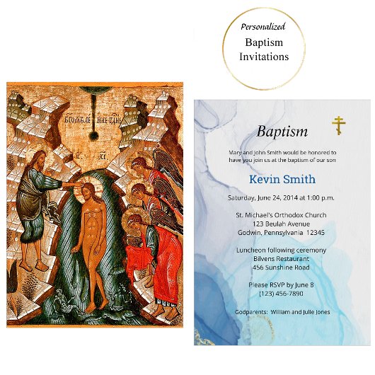 Invitation Eaux vivantes Baptême chrétien orthodoxe
