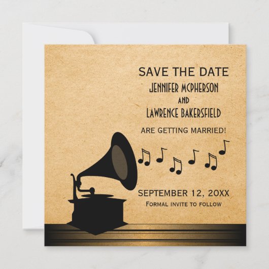 Invitation Ebène Vintage Gramophone pour Sauvegard (Devant)