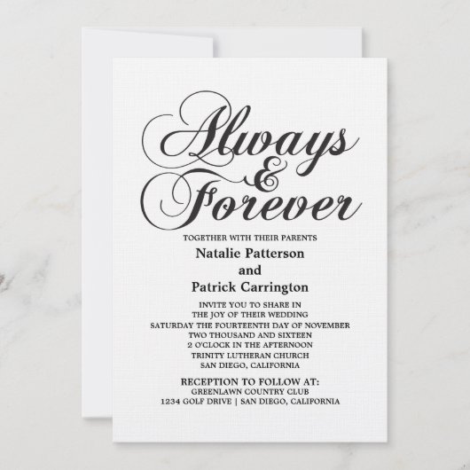 Invitation Ebony Always & Forever Wedding (Devant)