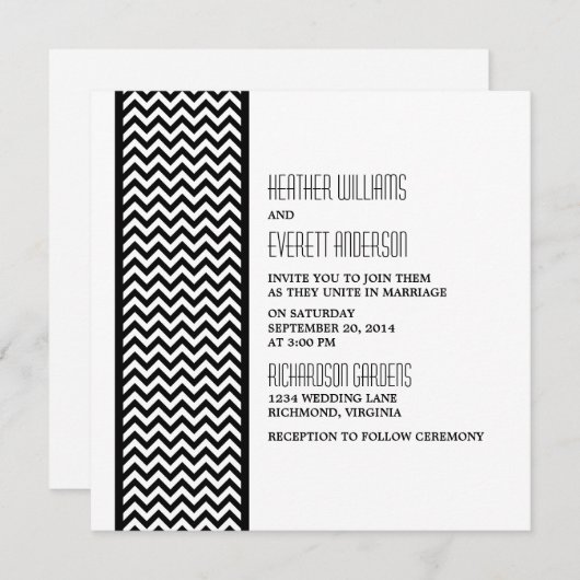 Invitation Ebony Chevron Border Wedding (Devant / Derrière)