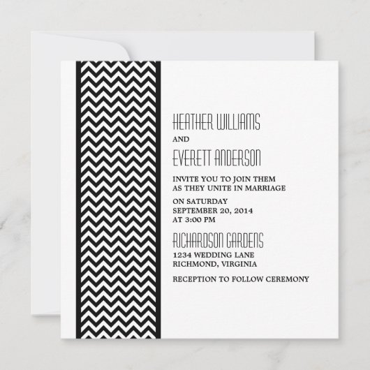 Invitation Ebony Chevron Border Wedding (Devant)