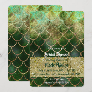 Invitation Écailles de Sirène Vertes et Dorées Glamour Shower