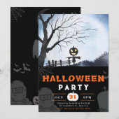 Invitation Écarce avec tête de lanterne Jack-O' Halloween noi (Devant / Derrière)