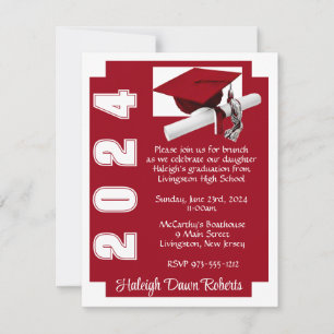 Invitation Écarpe de coin rouge et blanc Graduation