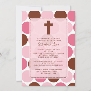 Invitation Écart de baptême pour filles Pois Brown et roses