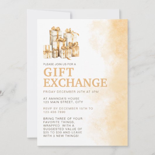 Invitation Échange cadeau de couleur d'eau neutre de Noël (Devant)