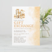 Invitation Échange cadeau de couleur d'eau neutre de Noël (Debout devant)