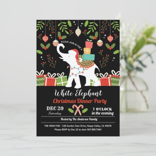 Invitation Échange cadeau de Noël d'éléphant blanc (Debout devant)