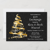 Invitation Échange cadeau de Noël Gold et Black (Devant)