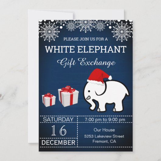 Invitation Échange cadeau de Noël White Elephant (Devant)