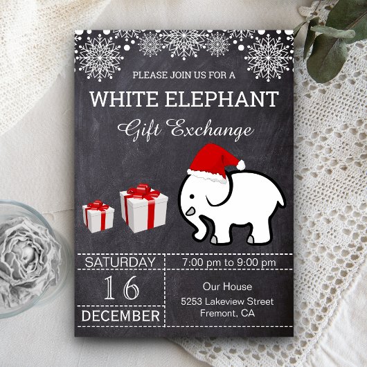 Invitation Échange cadeau de Noël White Elephant
