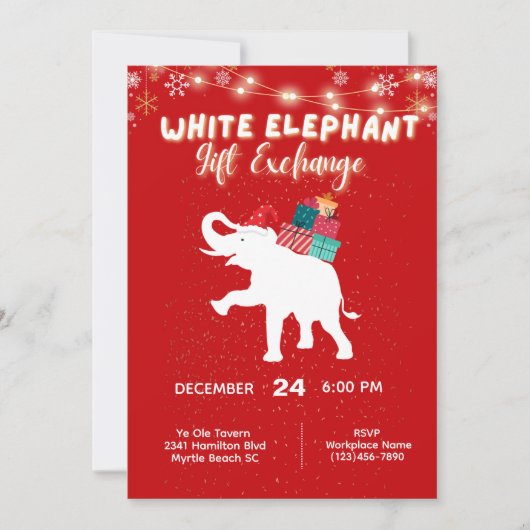 Invitation Échange cadeau de Noël White Elephant (Devant)